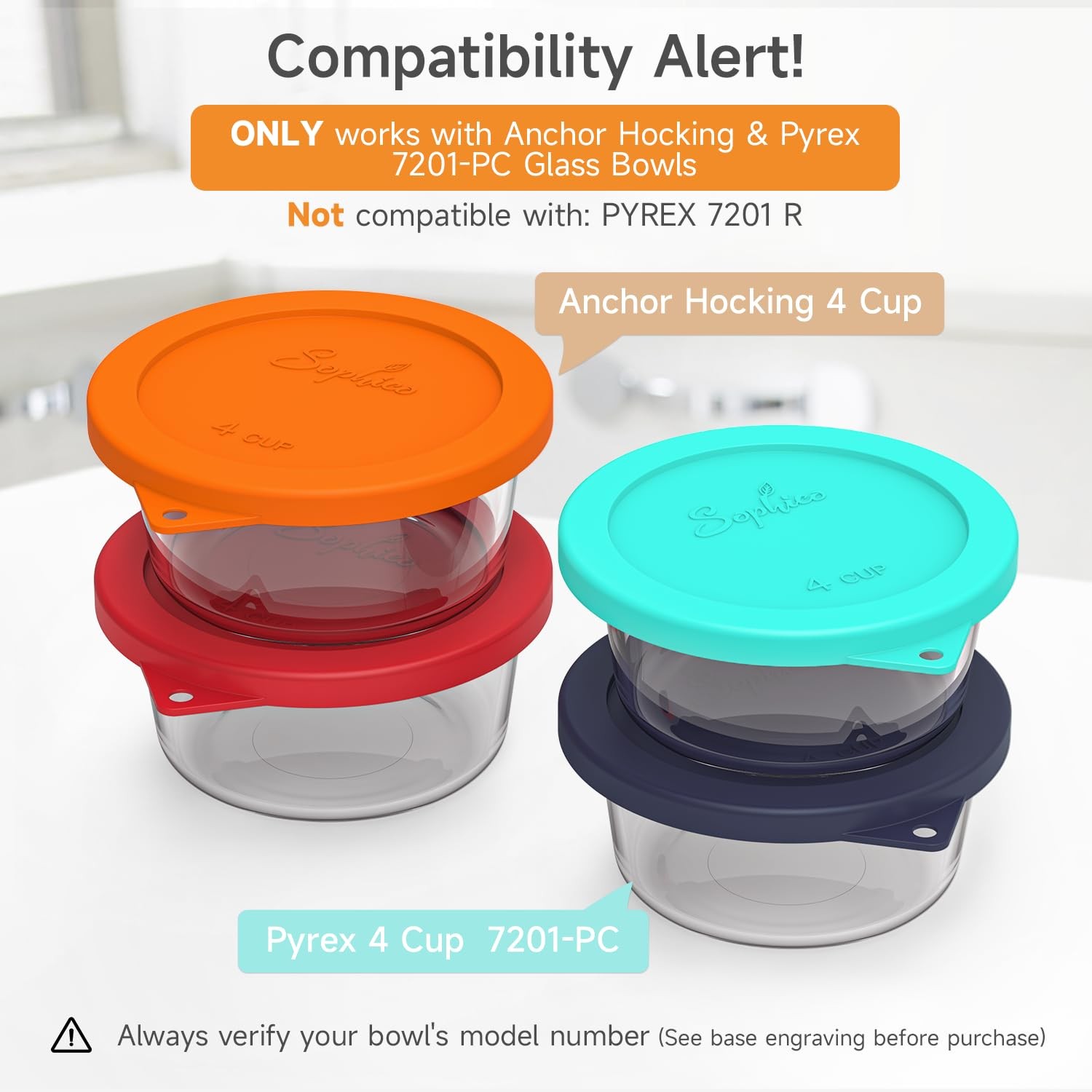 4 Cup Round Silicone Storage Cover Lids Replacement for Anchor Hocking and Py…