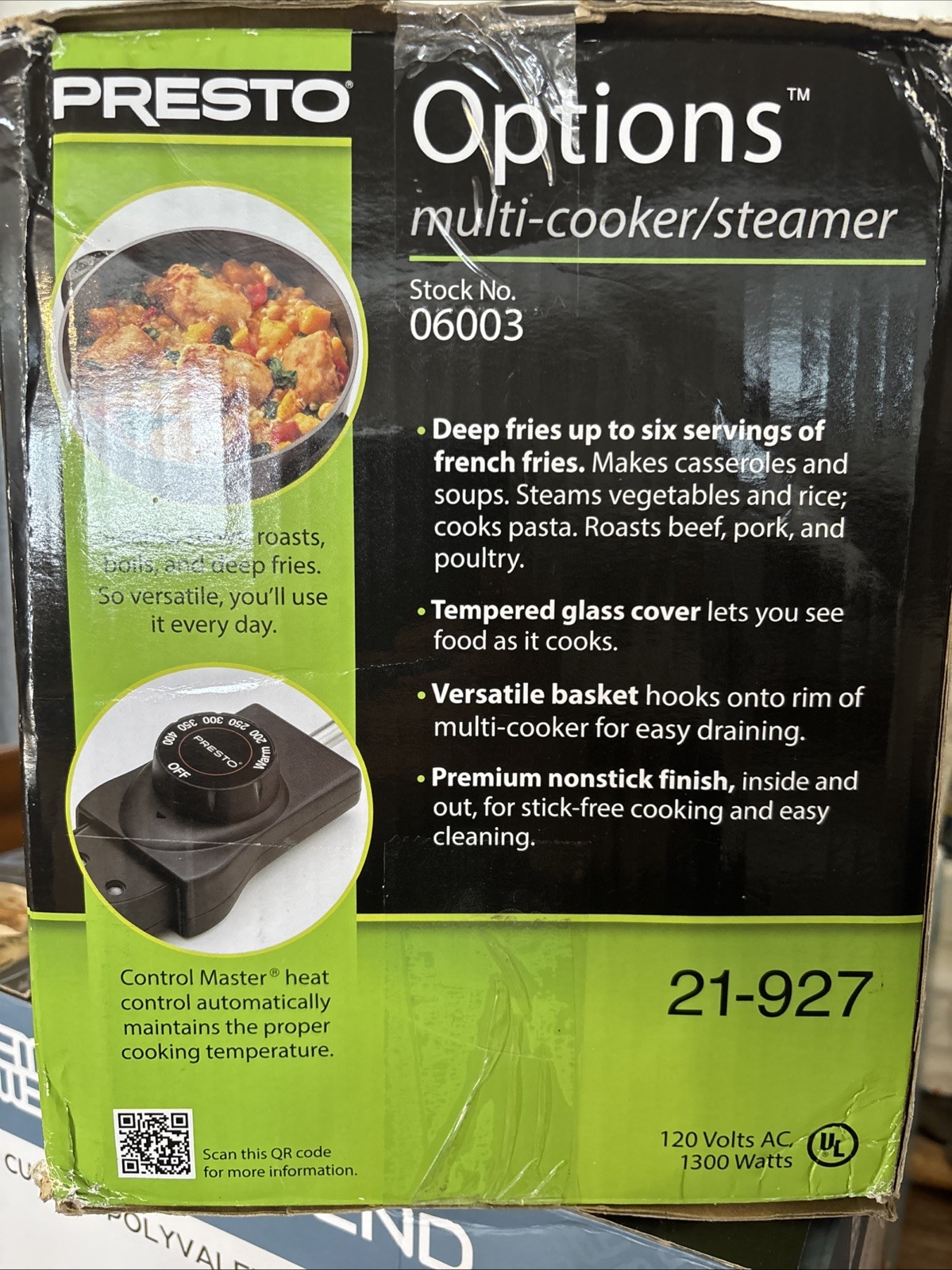 Presto Options Electric Multi-Cooker Steamer/Deep Fryer/Stews 6 Qt #06003