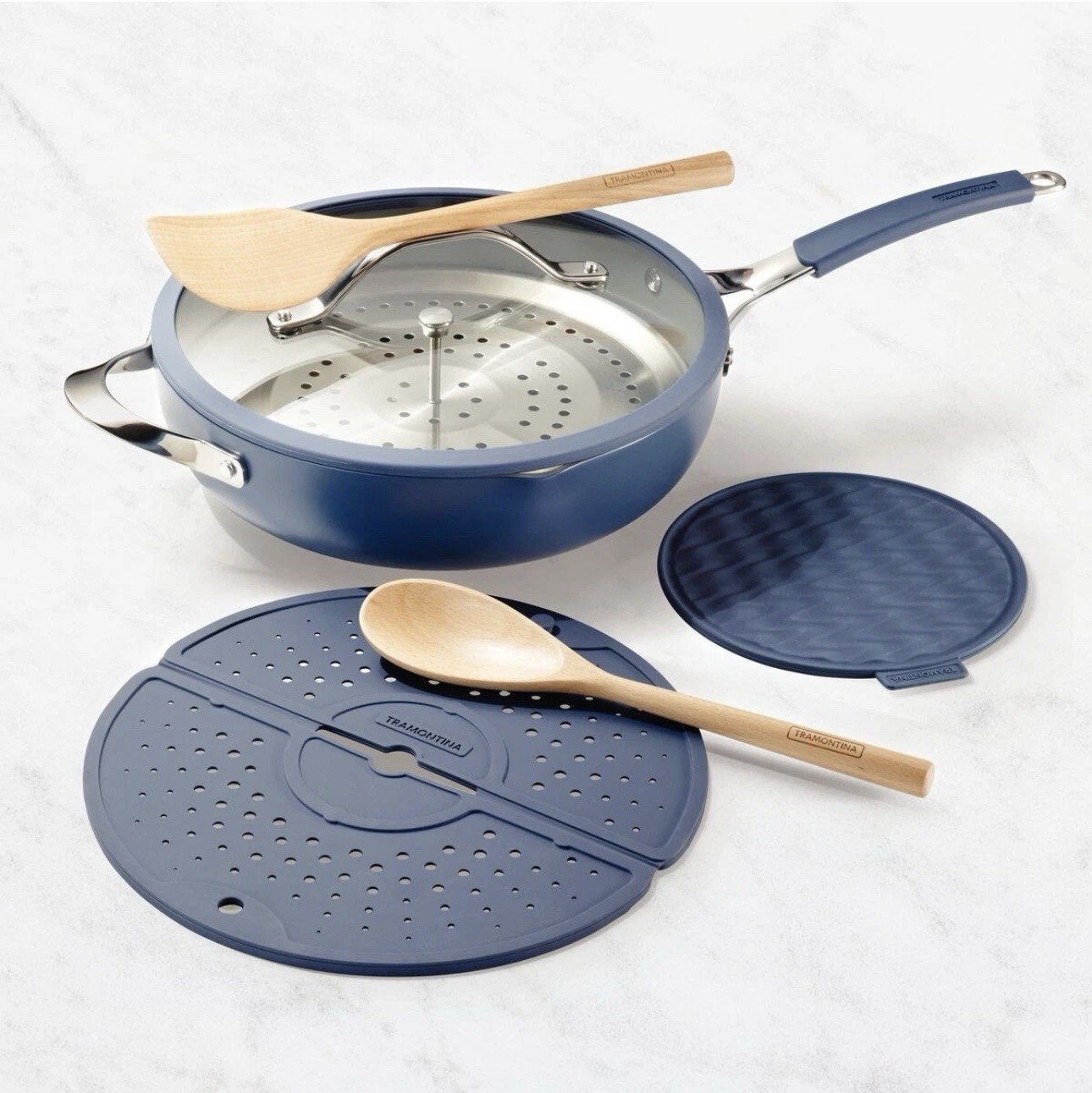 Tramontina Ceramic Nonstick All In One Plus Pan 7 Piece Set – Blue