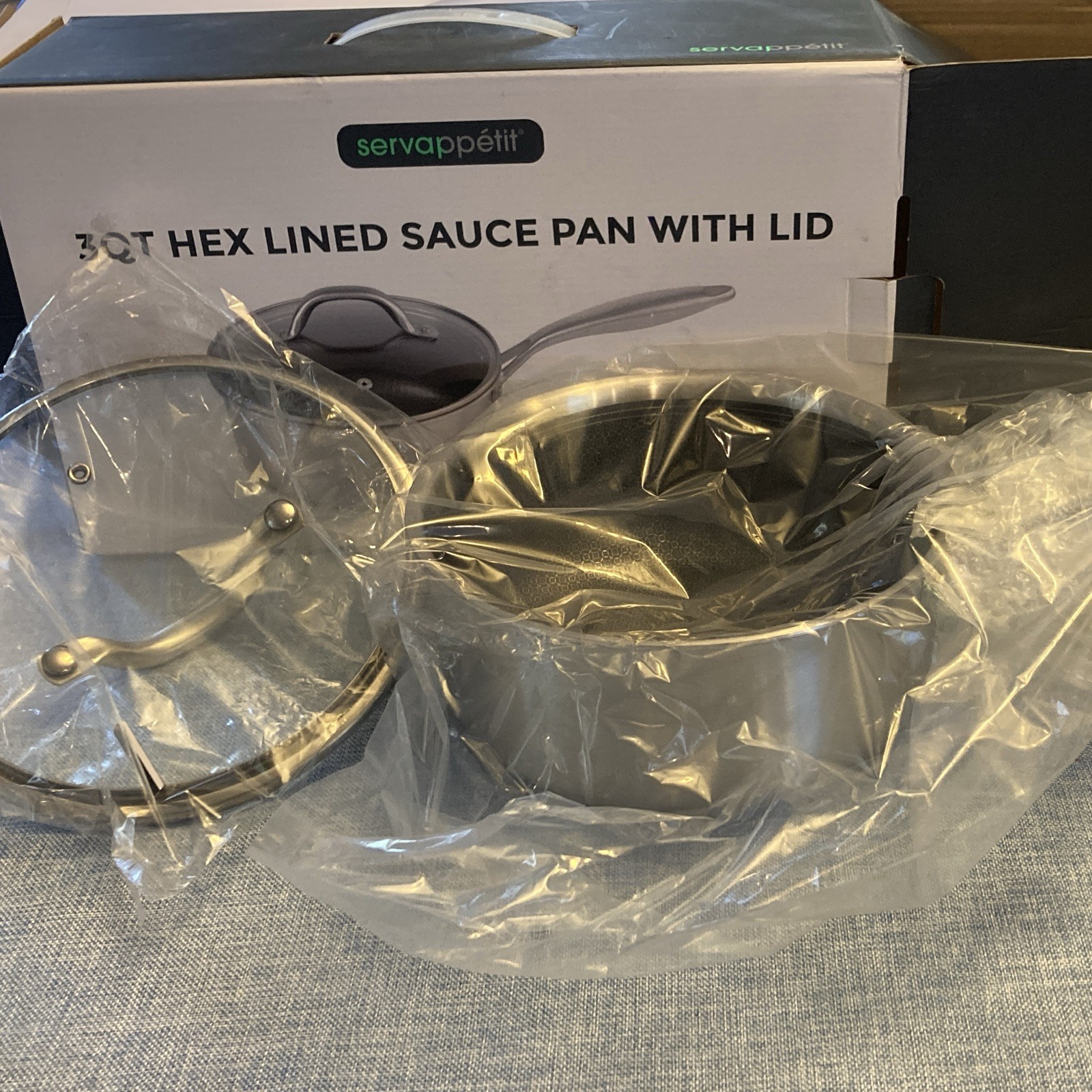 ServAppetit 3 Qt Hex Lined Nonstick Stainless Steel Saucepan w/ Lid, Silver