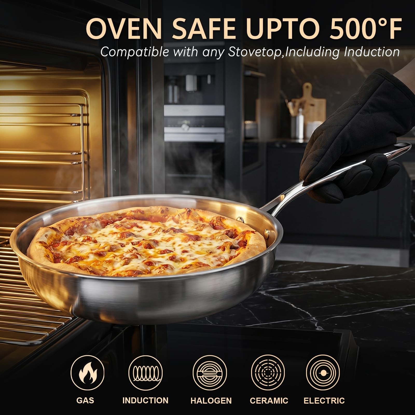 10.2 Inch Stainless Steel Frying Pan, Professional Tri-Ply Uncoated Skillet w…