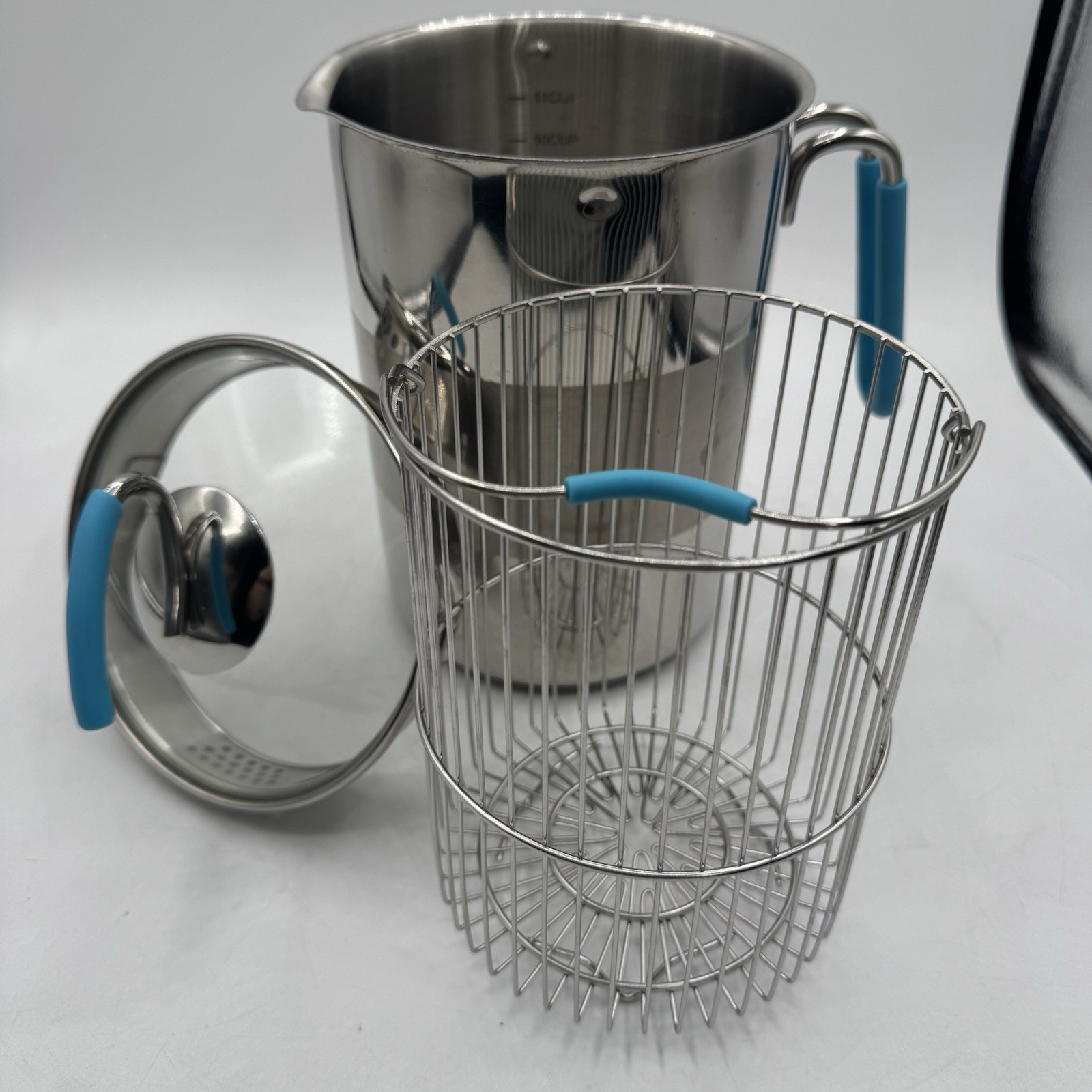 Kuhn Rikon Teal 4th Burner Pot Asparagus steamer Corn Cob Steamer With Basket