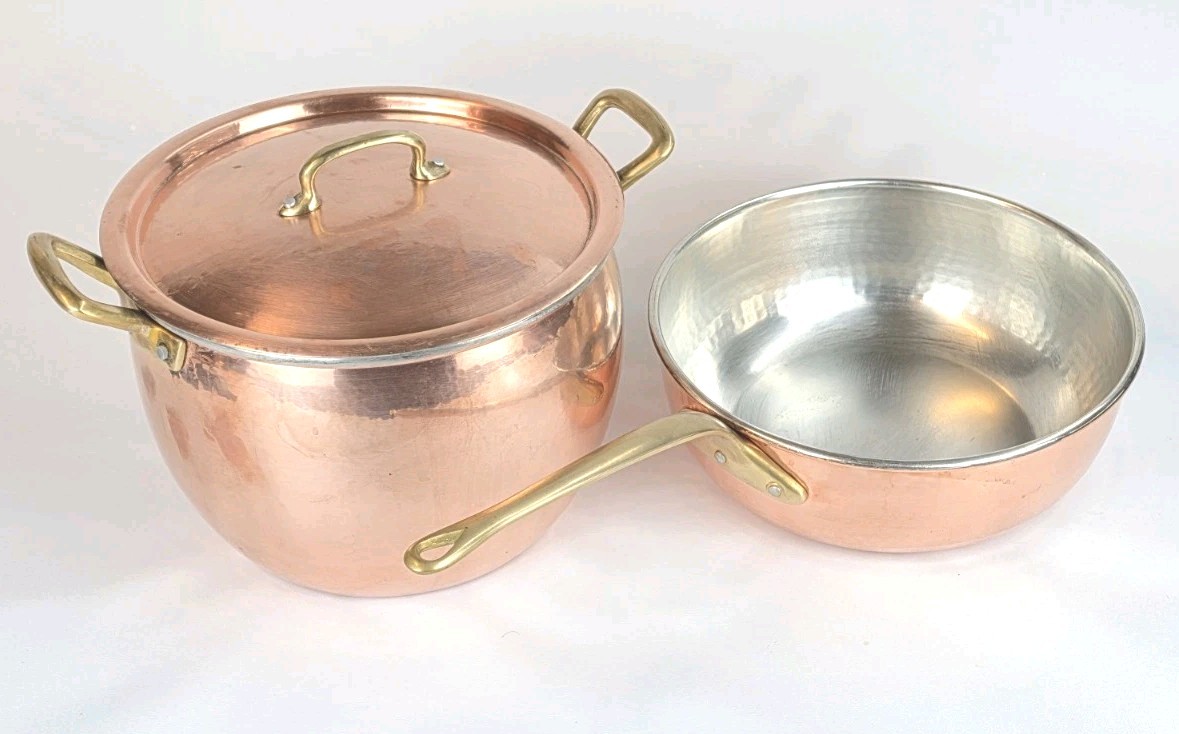 Ruffoni Italy Copper Saucepan w/ Lid, Long Handle, Double Handle, 8 qt