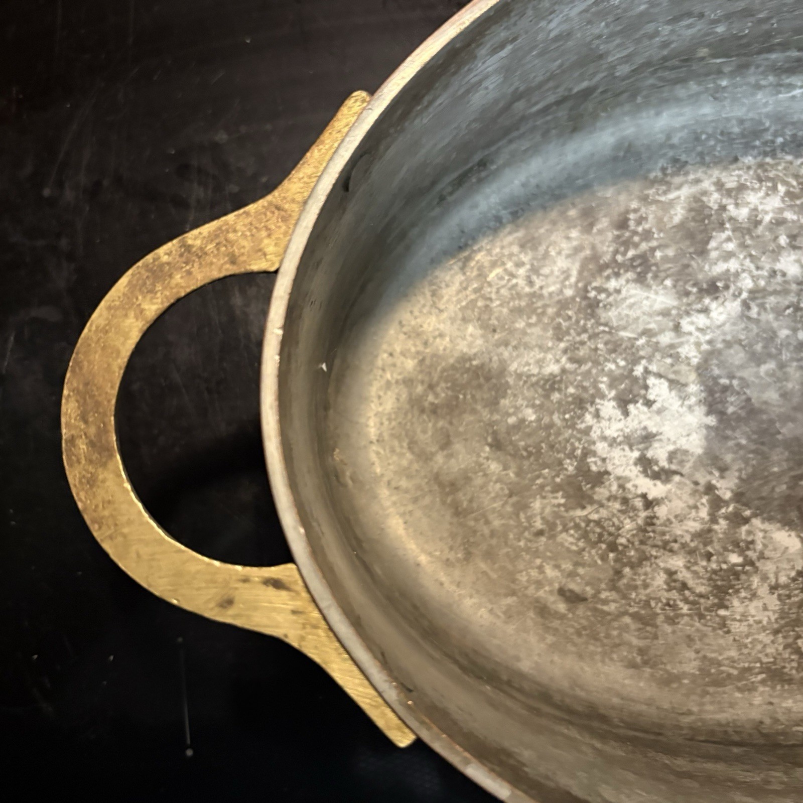 RARE 8lb Metaux Ouvres-Vesoul Copper Dutch Oven w Lid Heavy Cast Brass Handles