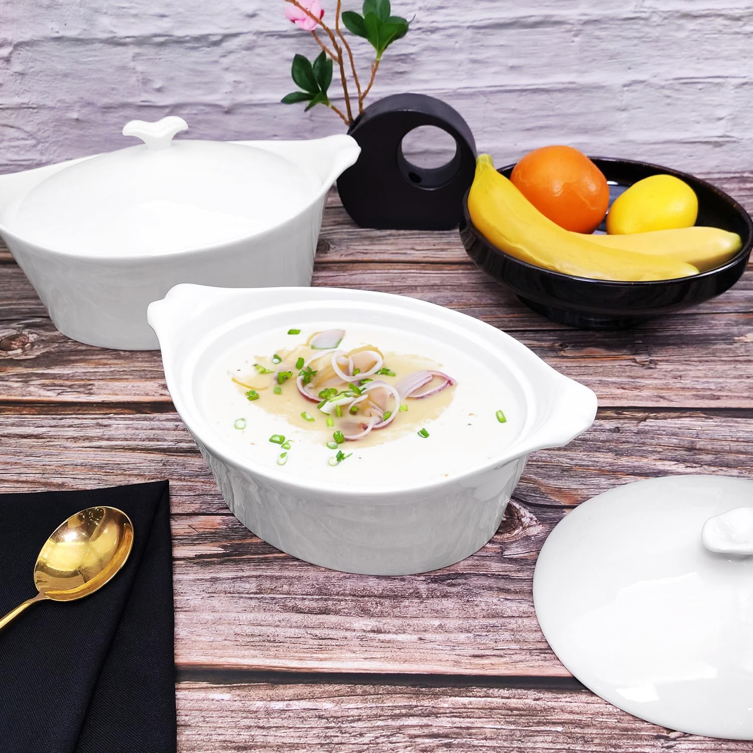 Jinsongdafa 8.7 X 6.7 Ceramic Oval Casserole Dish Lids1.6 Qt White French