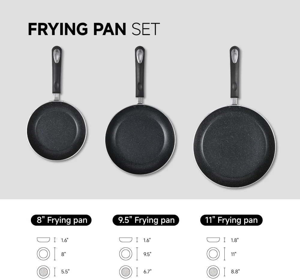 Frying Pan 3-Piece Set, Nonstick Skillet Set for Induction Cooktop, Frying Pan N