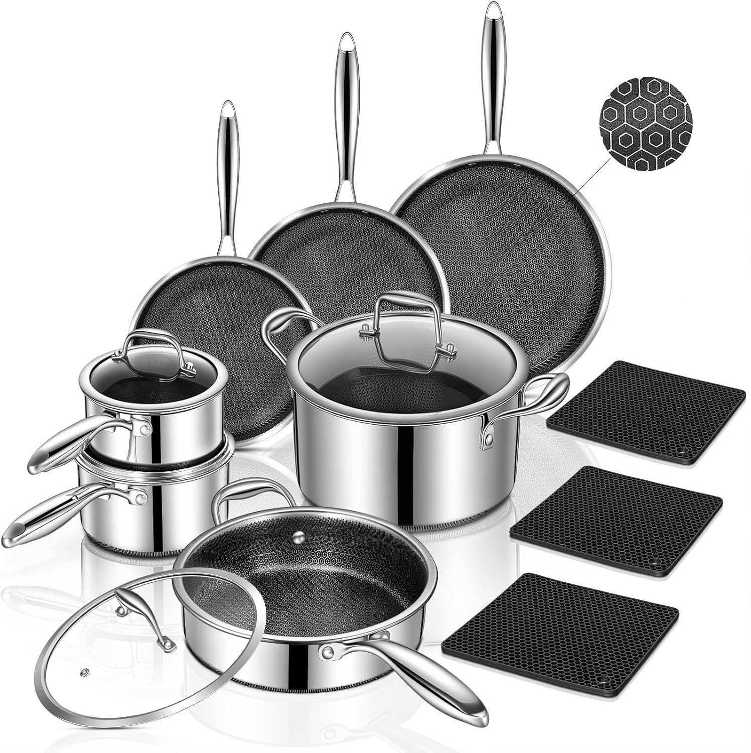 14-Piece Stainless Steel Cookware Set, Non-Stick Pots & Pans