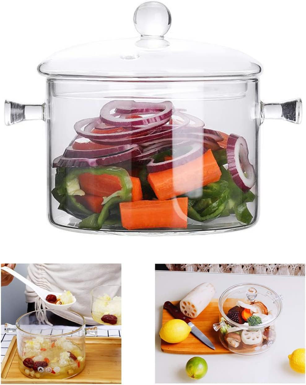 Glass Cooking Pot – 1.5L/50Oz Heat-Resistant Borosilicate Glass Handmade Cookwar