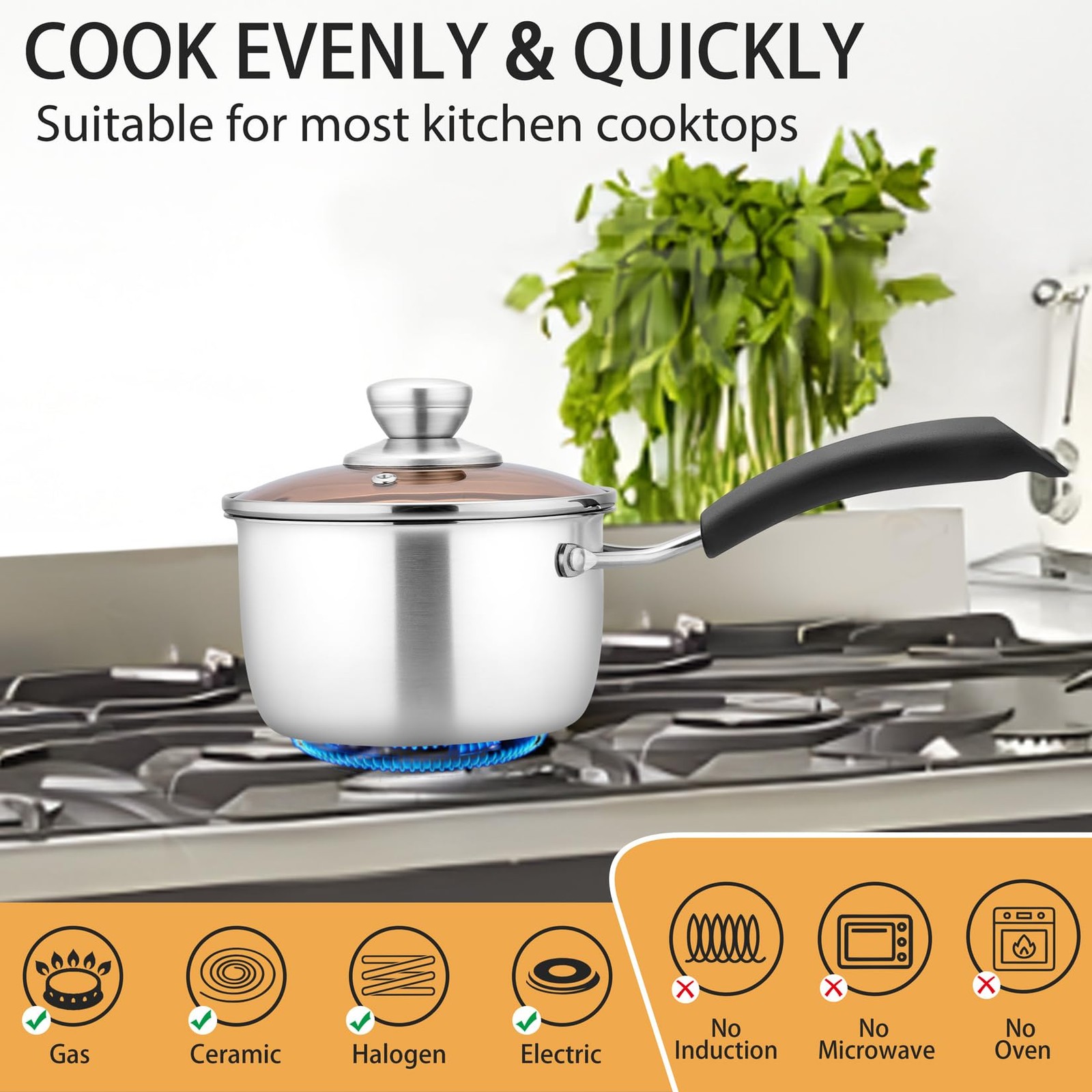 1 Quart Saucepan Small Pot, Stainless Steel Saucepan with Lid, Small Sauce Pa…