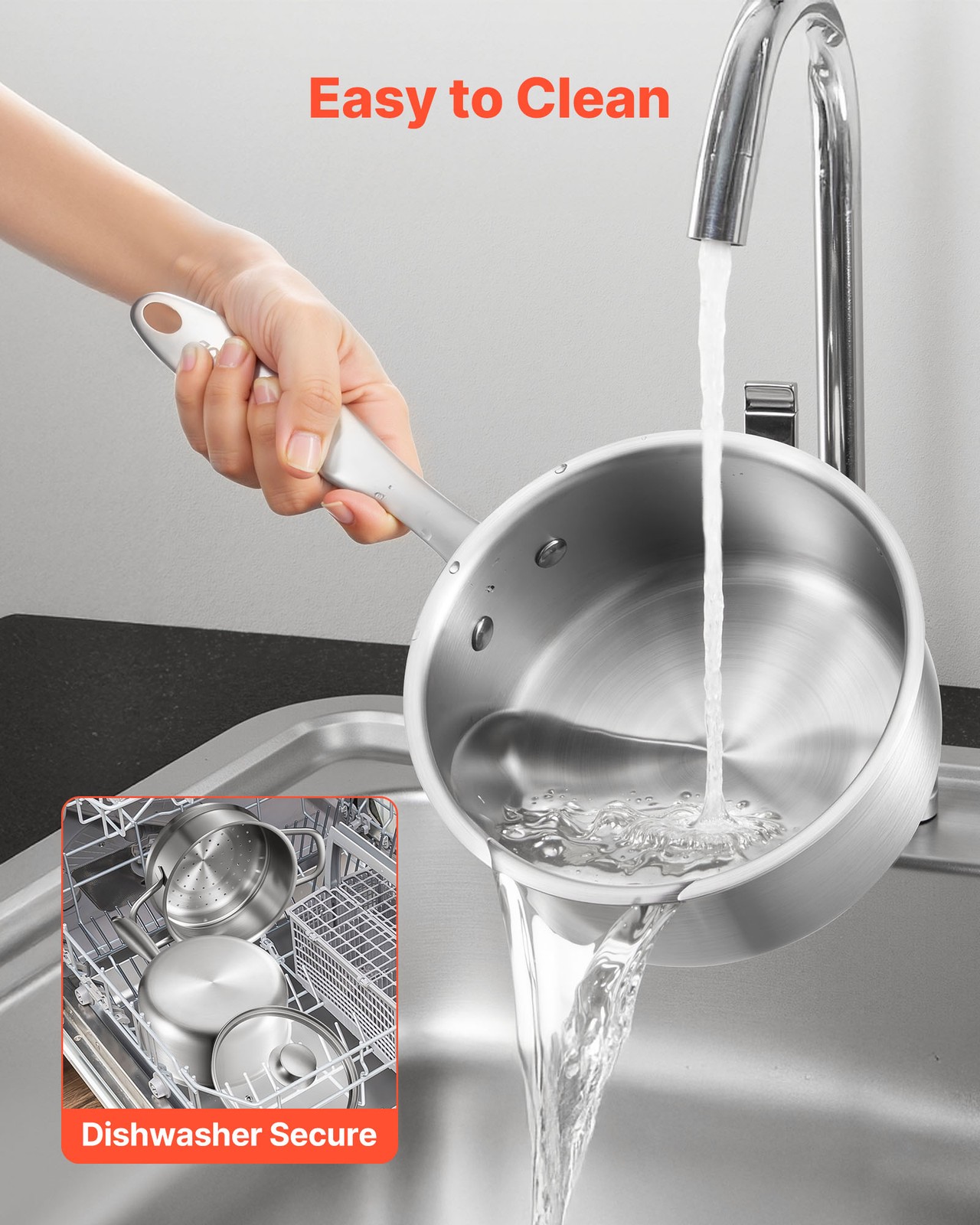 VEVOR 1.5 QT Saucepan with Steamer Stainless Steel Saucepan with Glass Lid