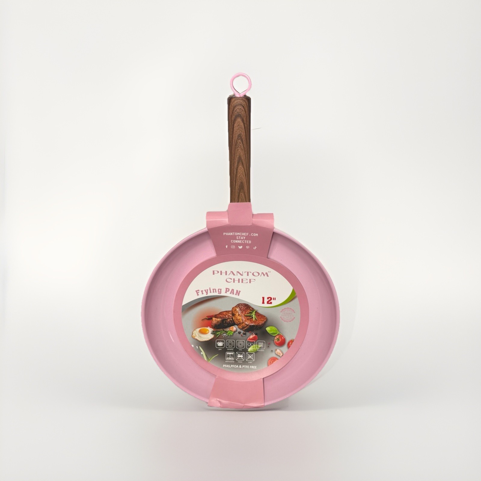 Phantom Chef 12” Nonstick Fry Pan-Pink Aluminum Ceramic Coating