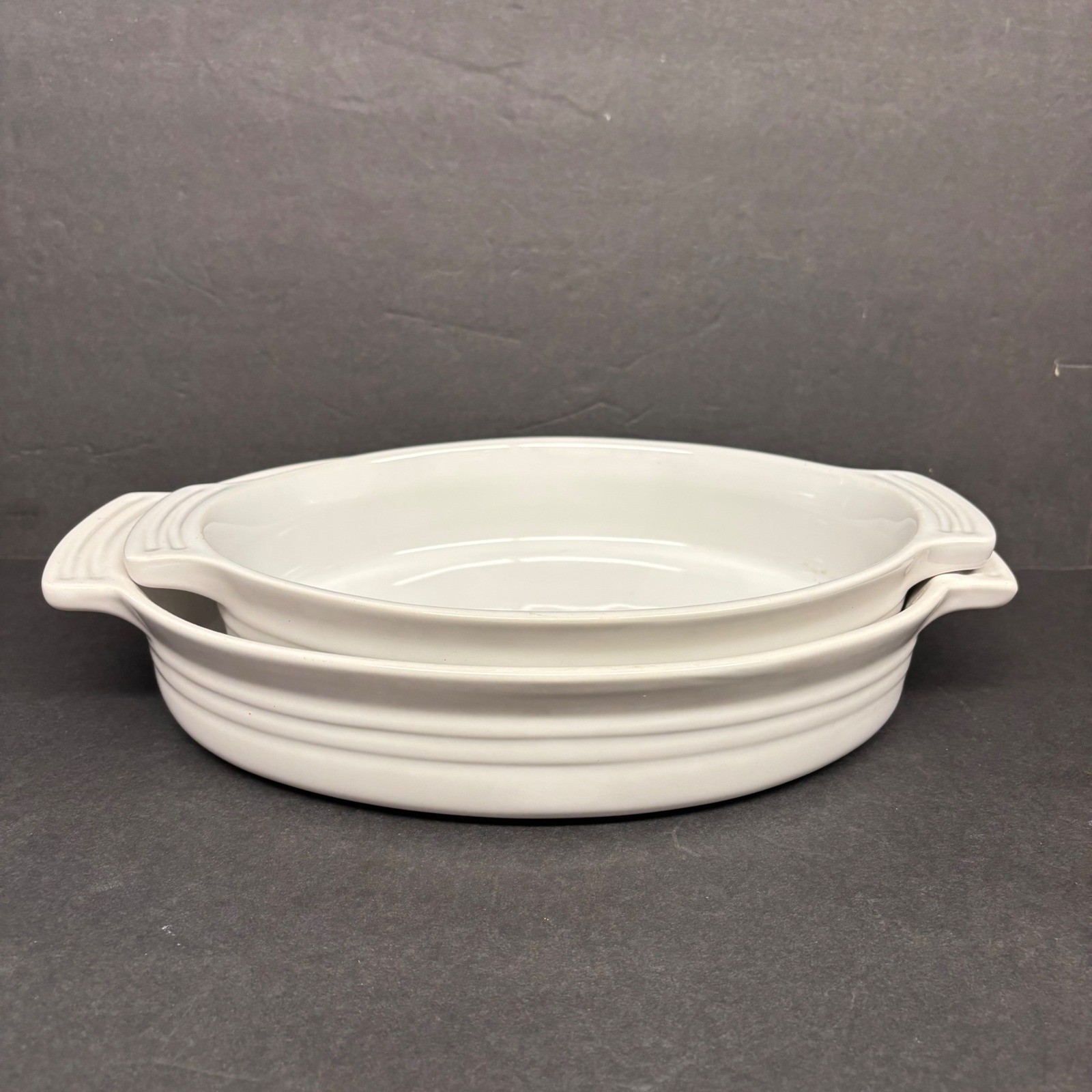 Le Creuset White Stoneware Oval Gratin Baking Dish Set of 2 0.6L 1L 06-28