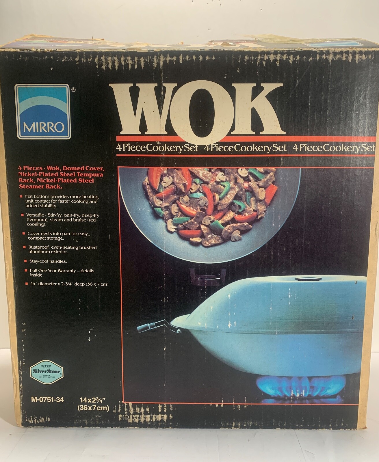 Vintage Mirro 4 Piece Cookery Set 14″ WOK SET with recipe book IN BOX/Hong Kong