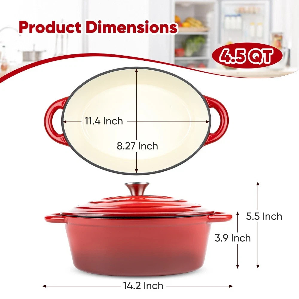 4.5 Quart Non Stick Enameled Cast Iron Dutch Oven Pot with Lid, Lid up to 500°F