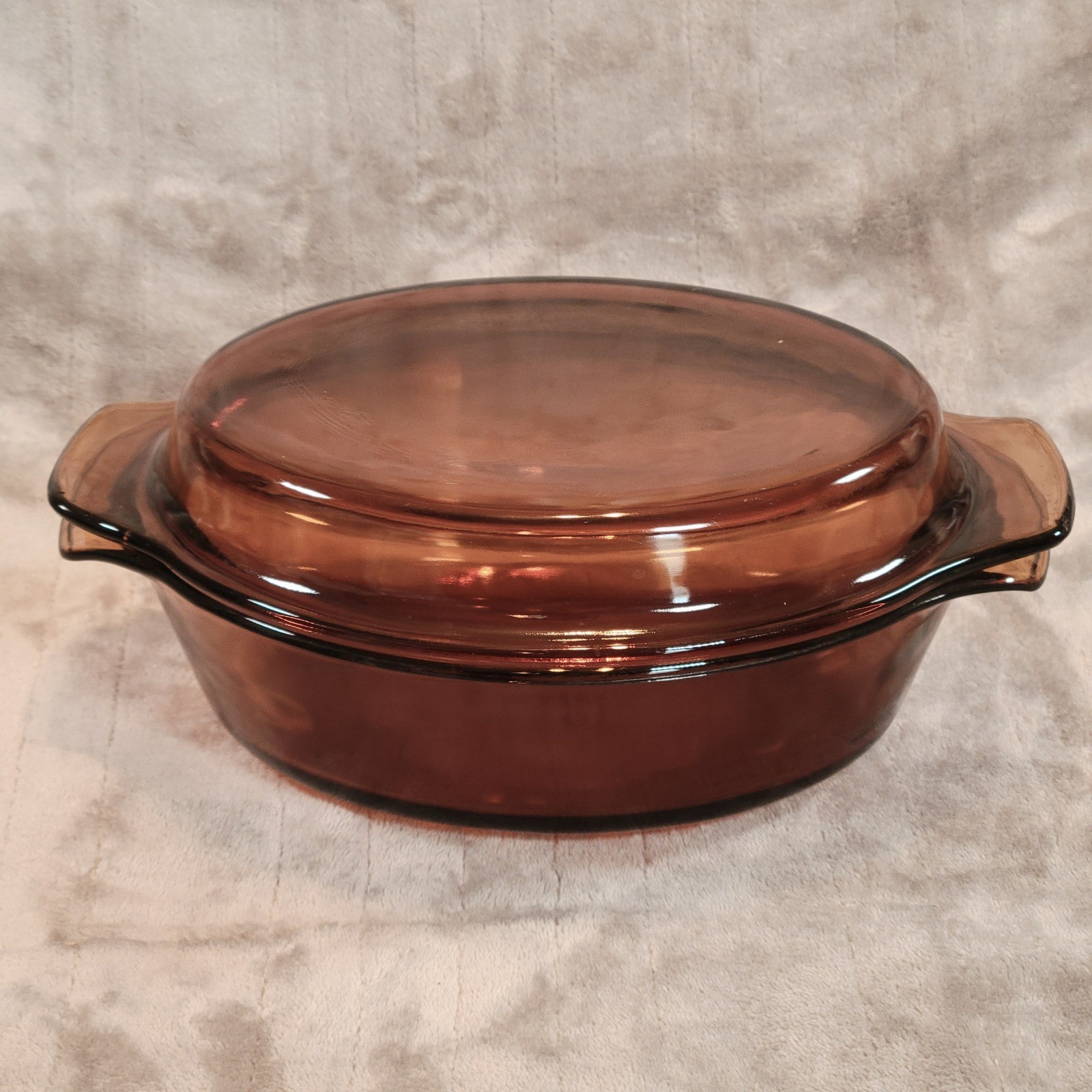 Anchor Hocking Fire King Oval Casserole Dish Amber Glass w Lid 433 1.5 Vintage