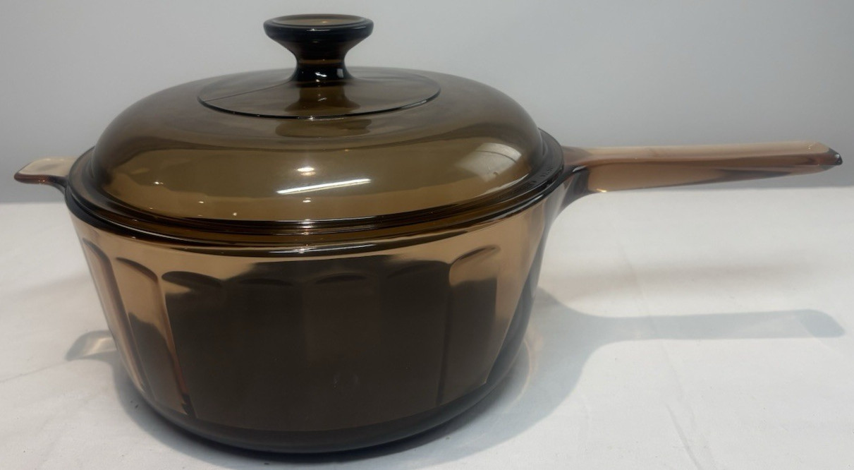 Corning Ware Visions Amber 2.5L Saucepan W Pyrex Lid V- 2.5-C USA