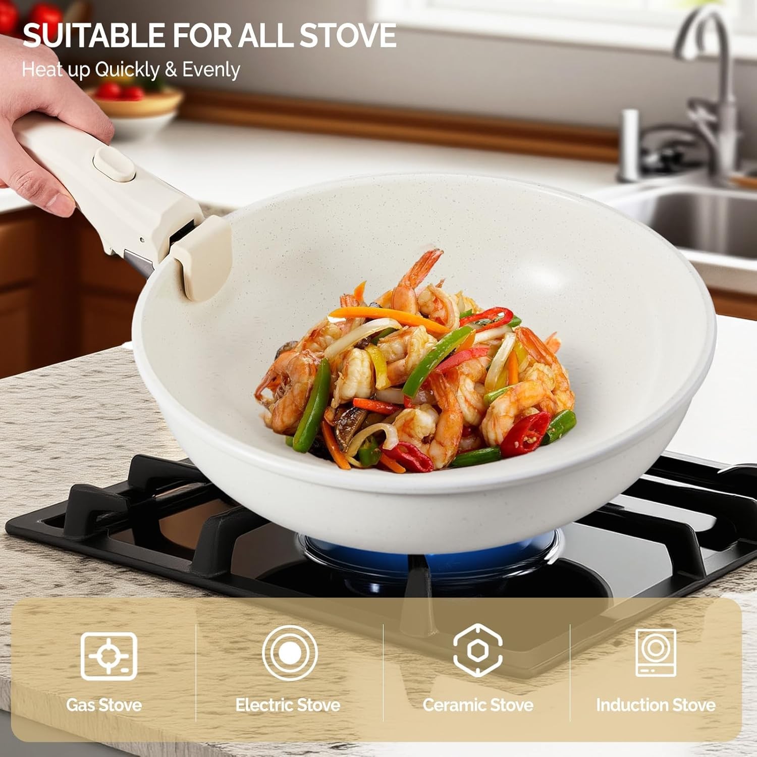 19 Pcs Nonstick Pots and Pans Set, Cast Aluminum Cookware with Detachable Handle