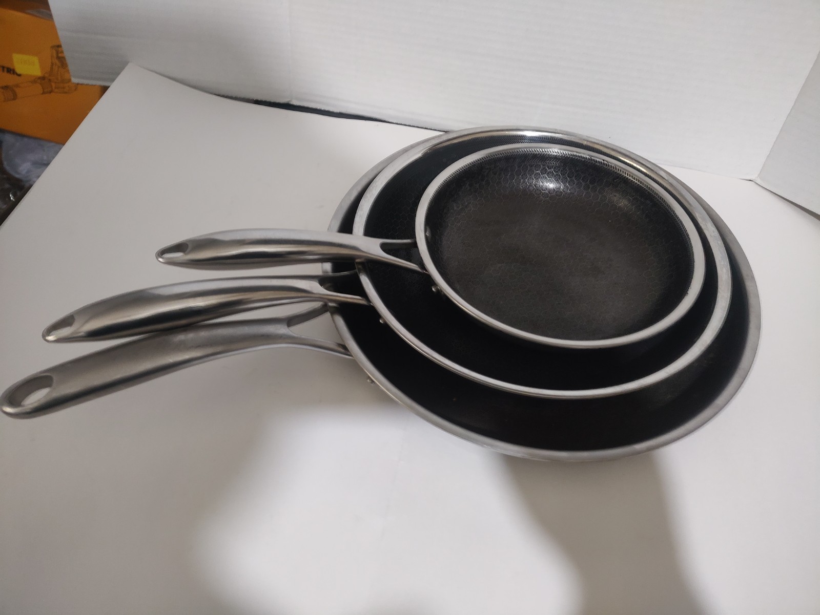Set of 3 HEXCLAD Hybrid Frying Pans 8 10 12in SSteel Nonstick Used NO LIDS *READ