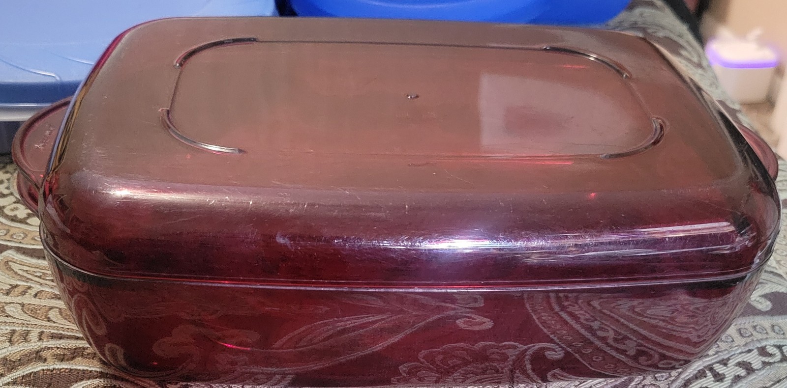 Tupperware 1.7L Acrylic Microwave Cooker Dish 2 Piece Ruby Cranberry Red 2303B