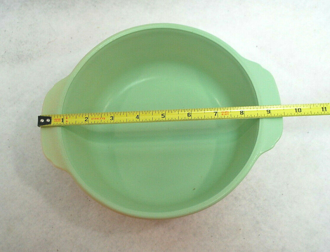 Fire King Peach Luster Casserole Green Interior and Glass Lid 1-1/2 qt. S9340