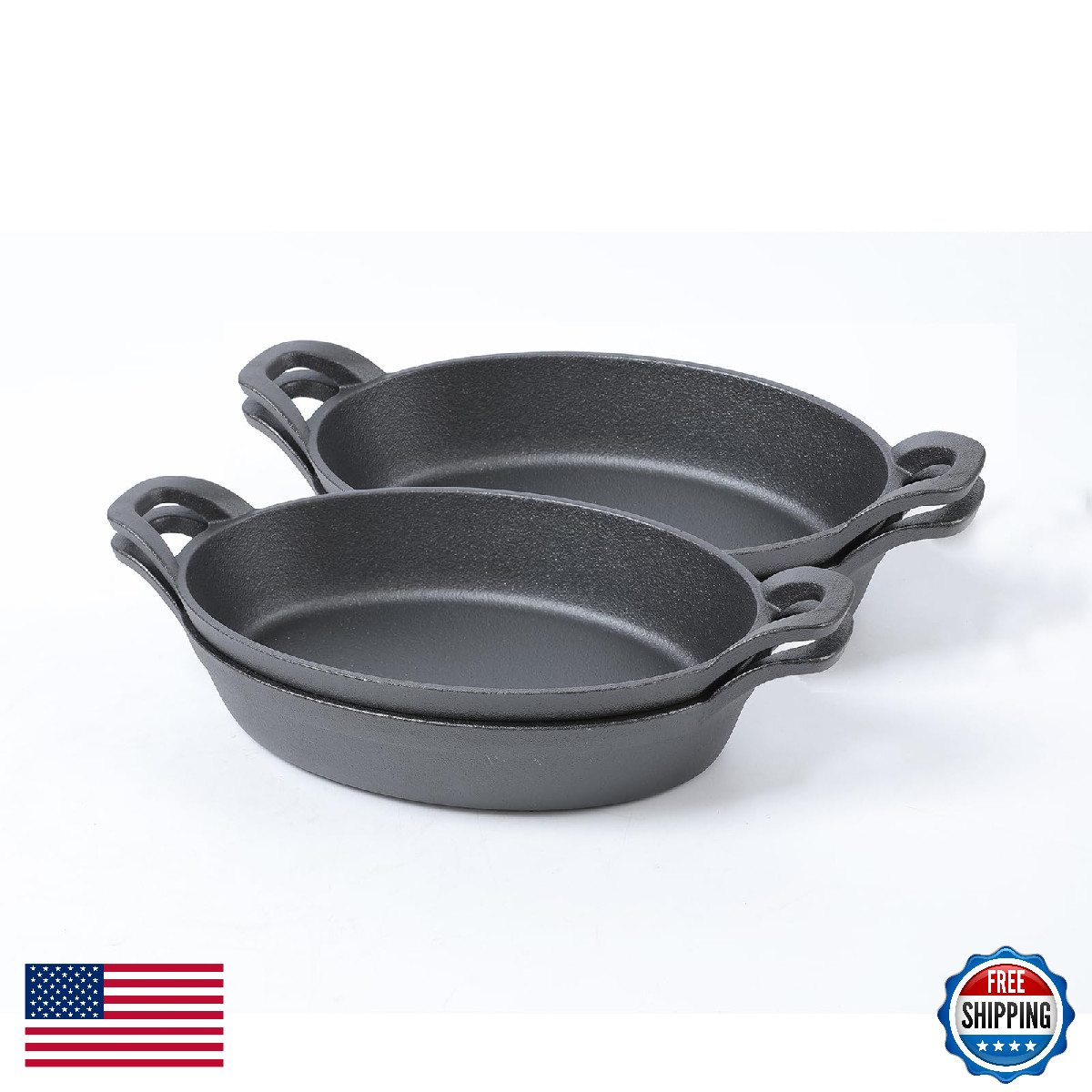 Hawok Cast Iron Oval Casserole Dish Au Gratin Cookware 4 Pcs