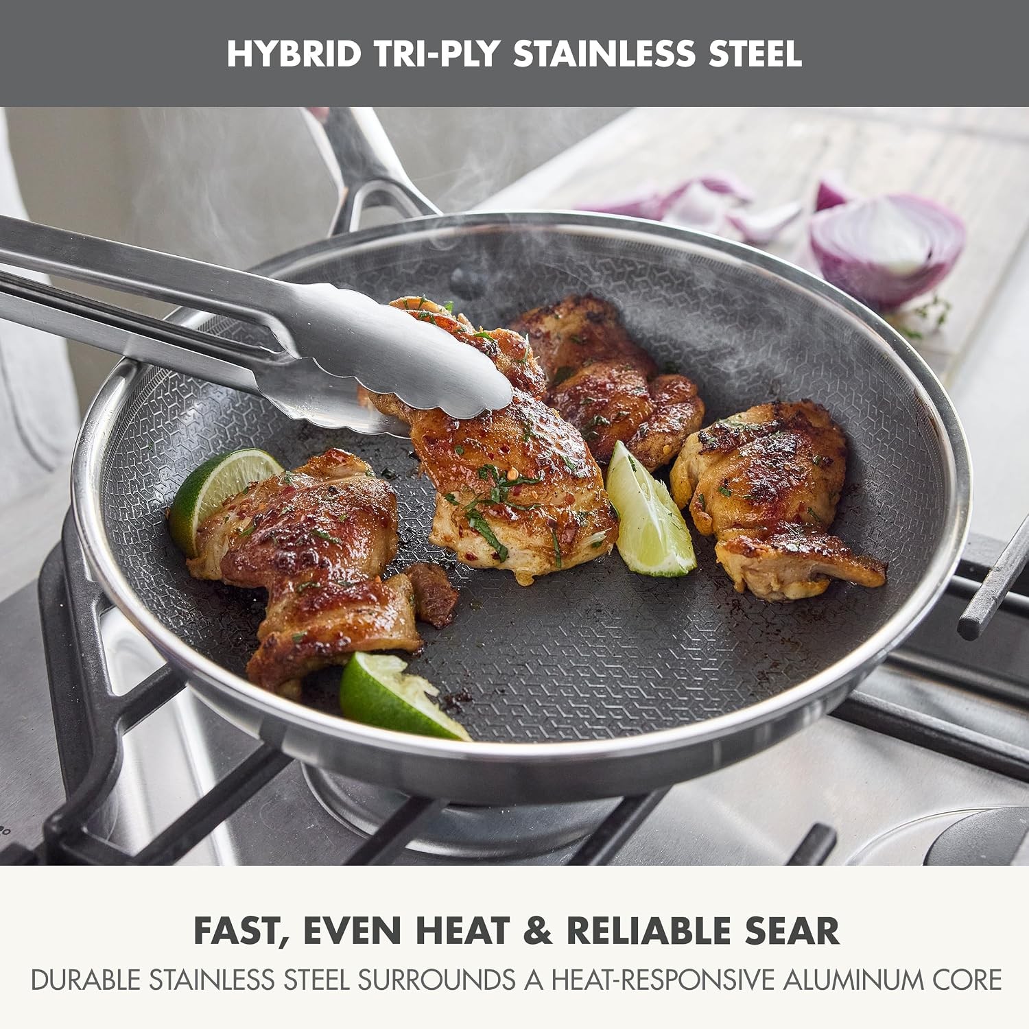 GreenPan Hybrid 12” Nonstick Stainless Steel Frying Pan w/Lid,Oven Temp to 850°F