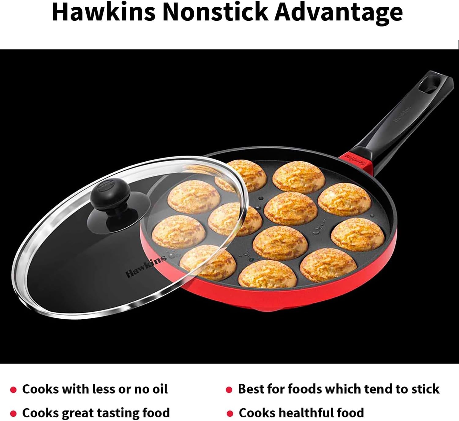 Nonstick Appe Pan with Glass Lid, 12 Cups, Diameter 20 cm, Black, Cast Alumin…