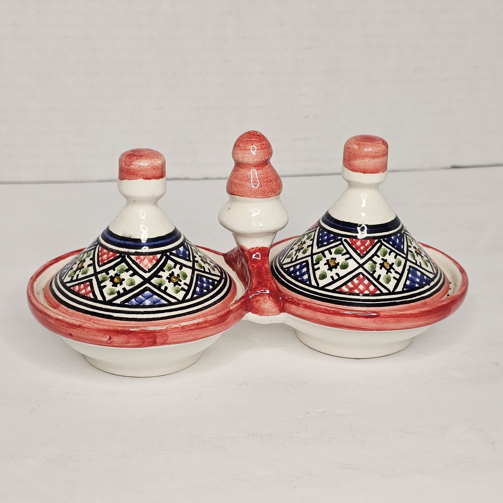 Hand Painted Moroccan Double Mini Tagine Serving Dish Spice Condiment Ceramic