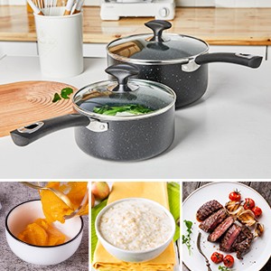 Nonstick Saucepan Set with Lid, Non Stick 1Qt & 2Qt Sauce Pan Set with Glass Lid