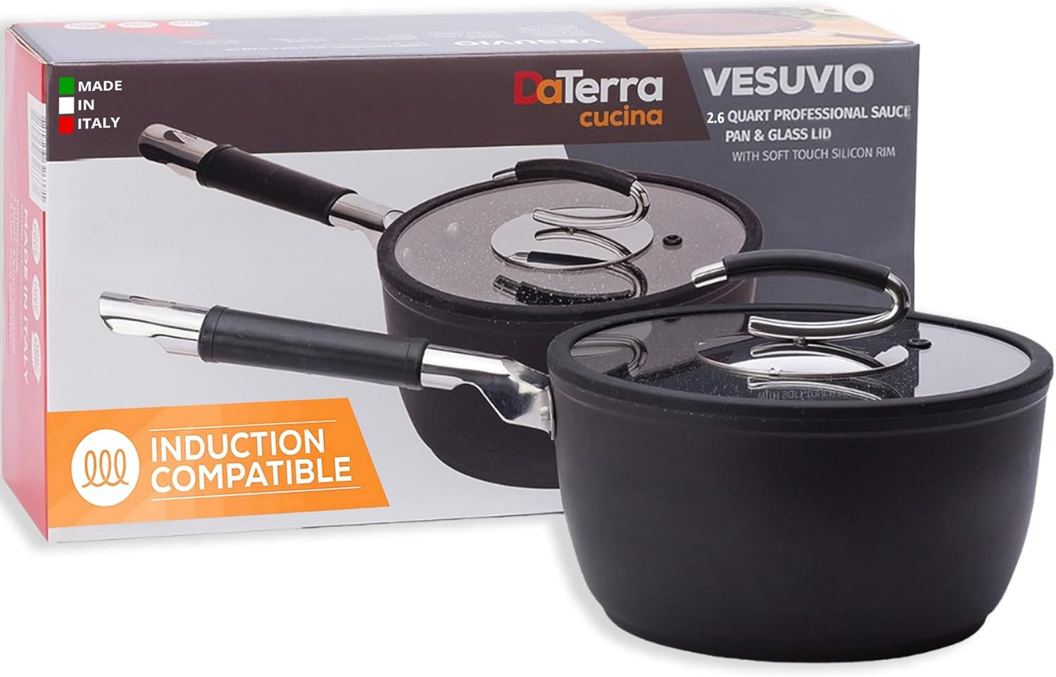 – 2.6 Qt Nonstick Ceramic Saucepan with Lid – Induction Compatible Cooking Pot,