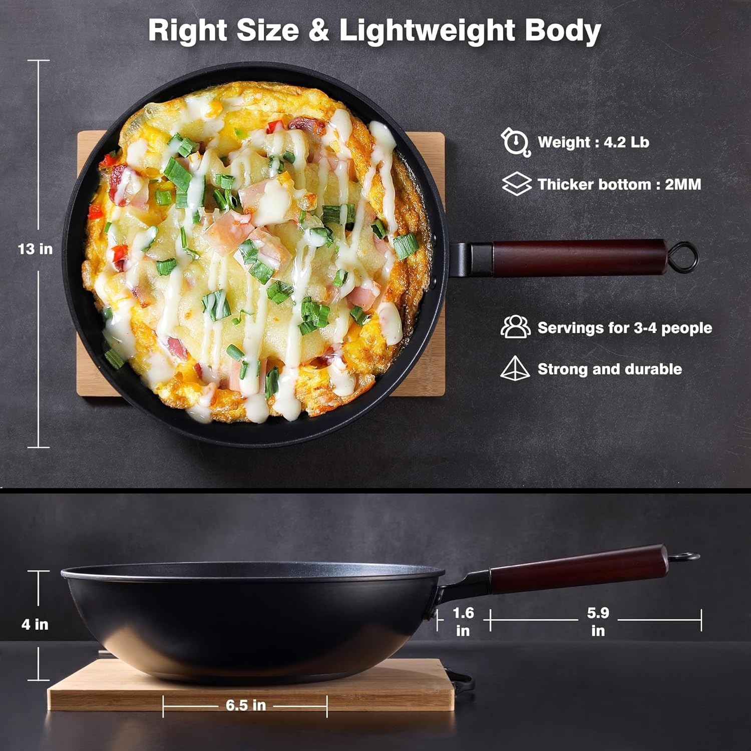 Carbon Steel Wok -13 Inch Woks & Stir-fry Pans Nonstick, Wok Pan with Lid Spa…
