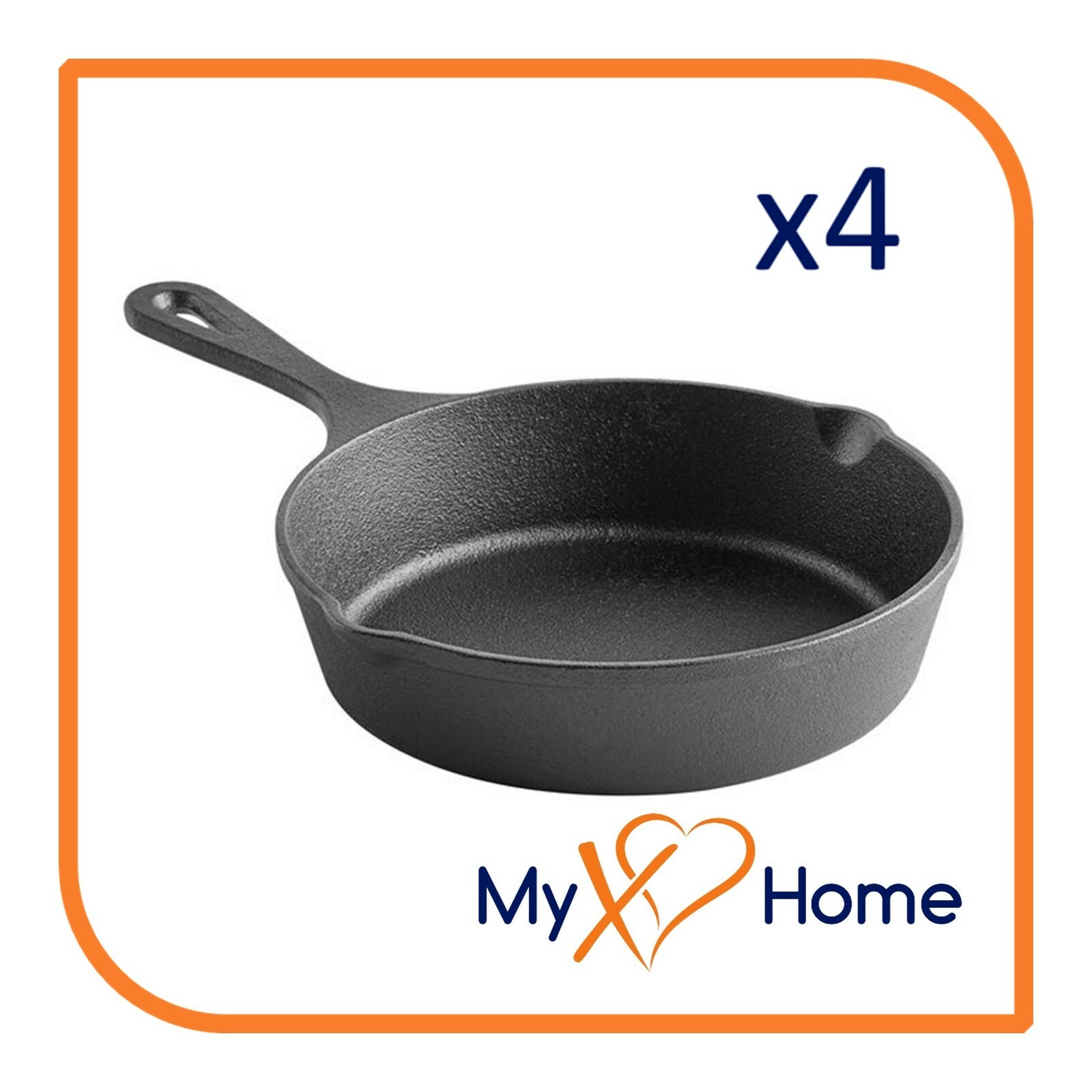 8″ Pre-Seasoned Cast Iron Skillet (4 Skillets) by MyXOHome