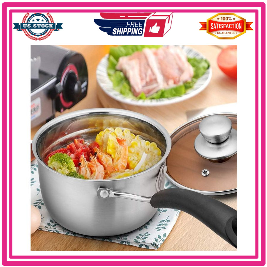 TeamFar 2QT Stainless Steel Saucepan with Lid Milk Pan Heatproof Handle