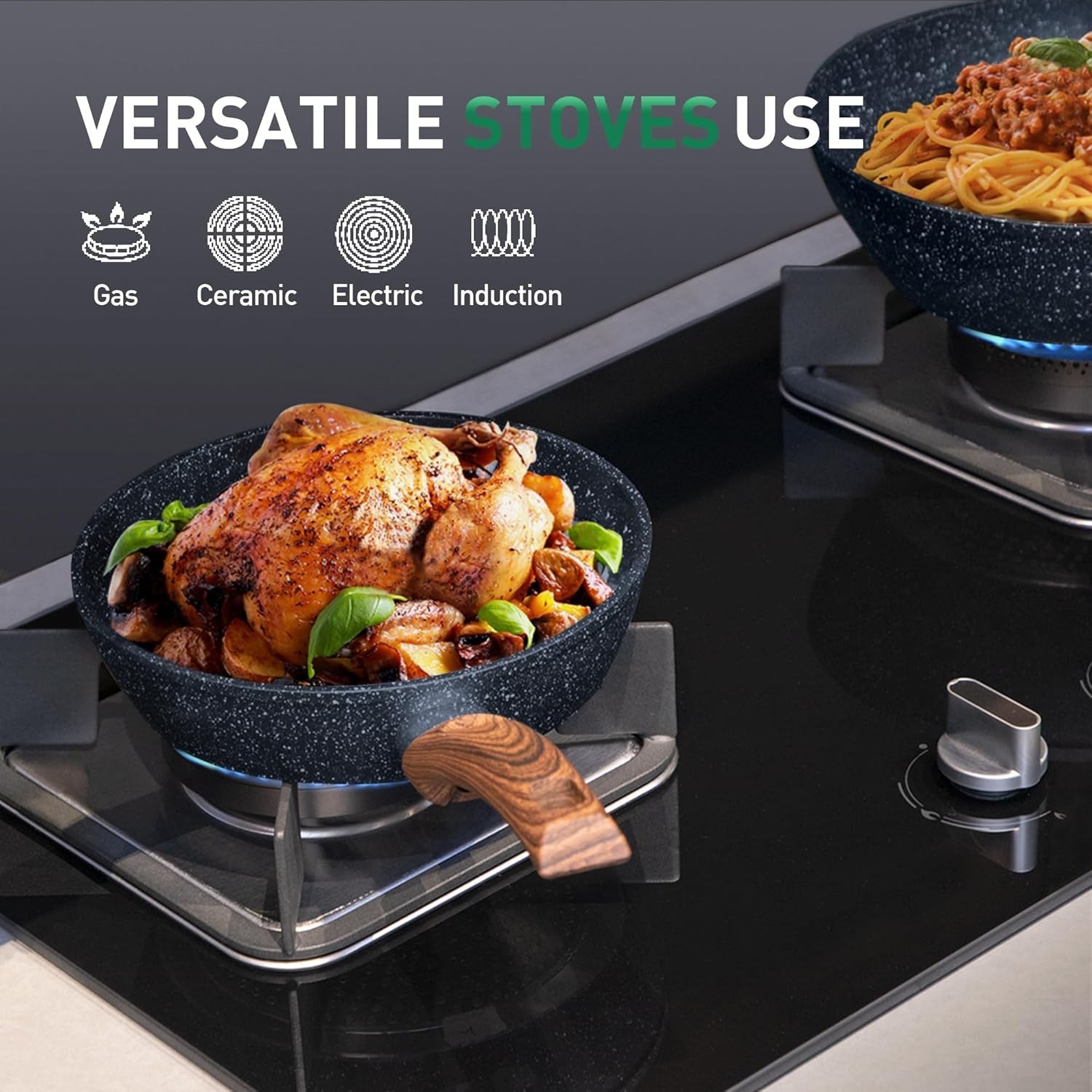 12 Pieces Pots & Pans Set Kitchen Nonstick Cookware Set Granite Coated with Lids