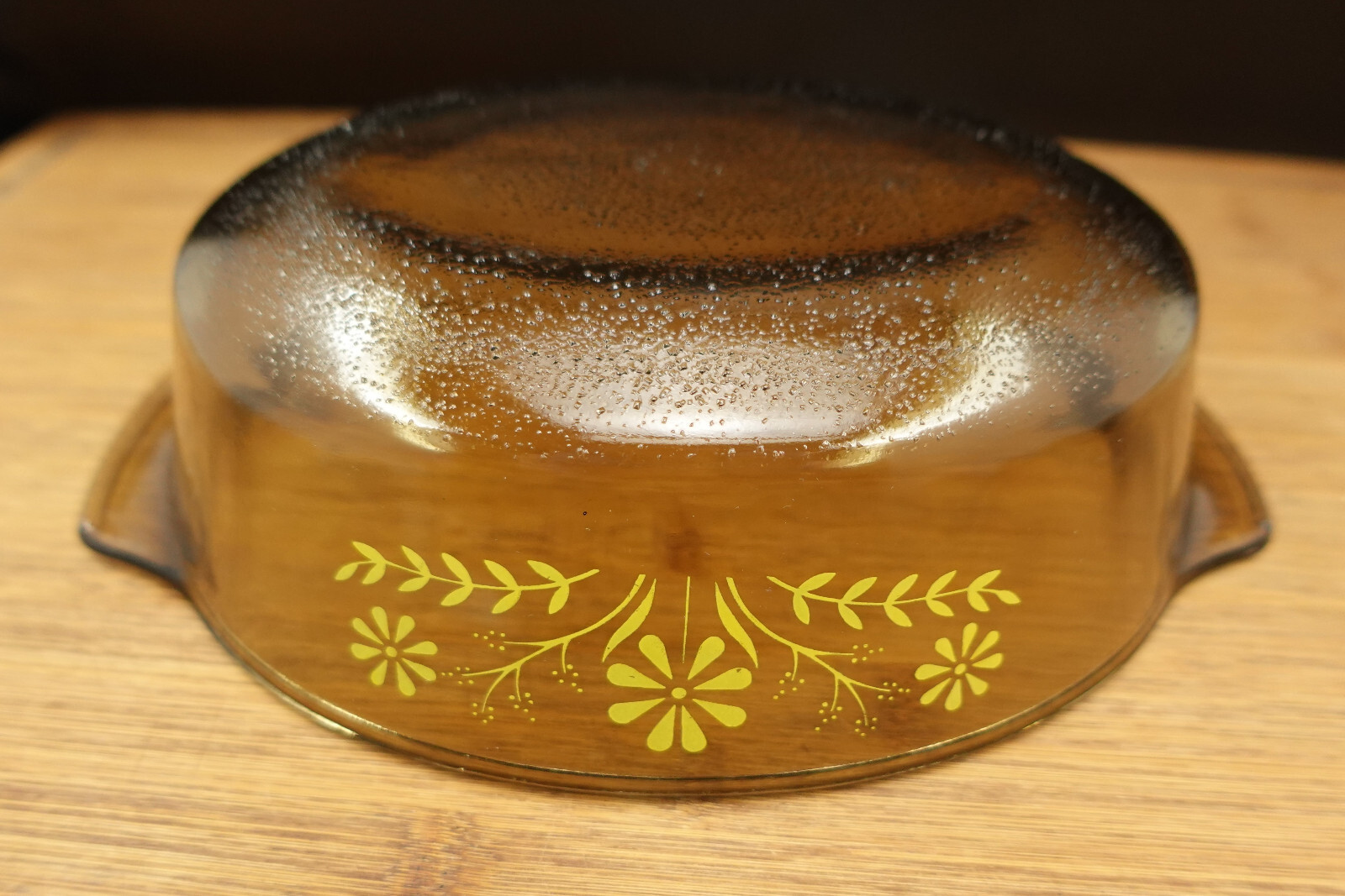 Glasbake Jeanette Oval Casserole Dish Smoked Amber Daisy Print