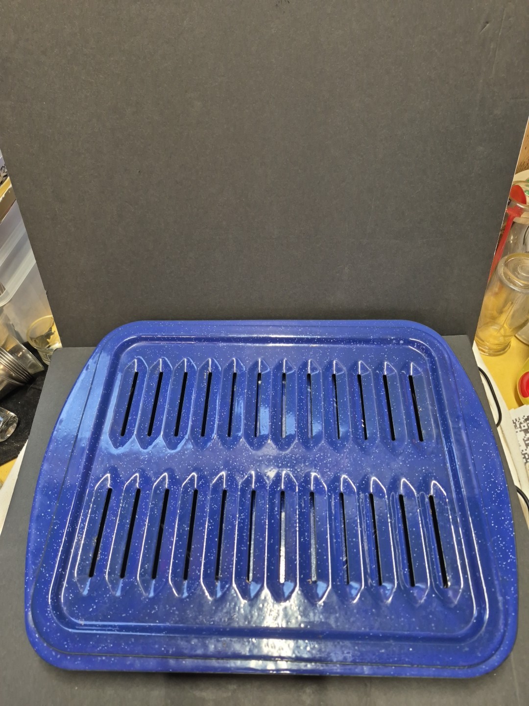 Enamel On Steel Cobalt Blue Broiler Grill Drip Pan 2 Piece Set 17.5 x 13.5 x 2″