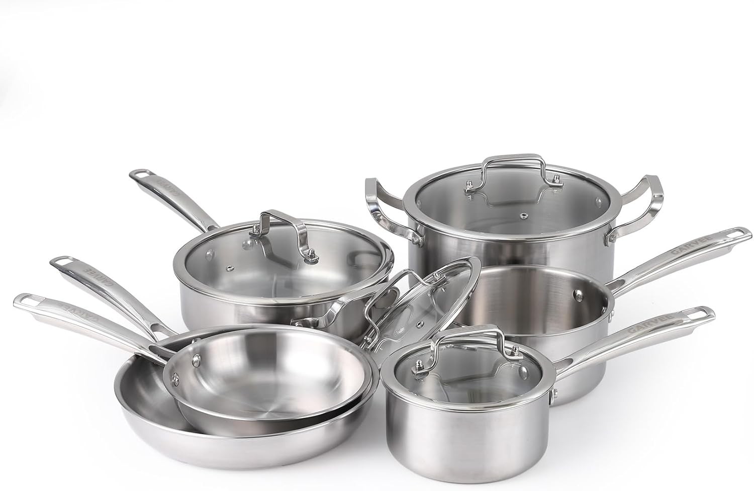10-Piece Stainless Steel Cookware Set with Lid Pots & Pans Set Frying Pans