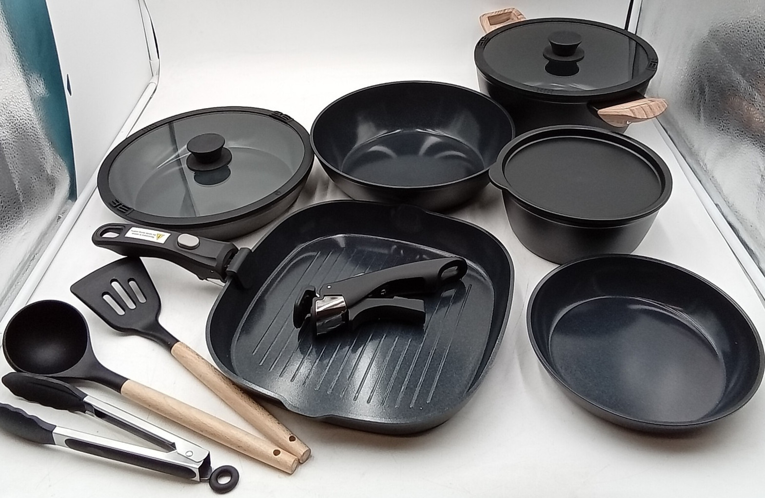 Bazova 19 Pcs Pots and Pans Set Non Stick Ceramic Cookware Set Black