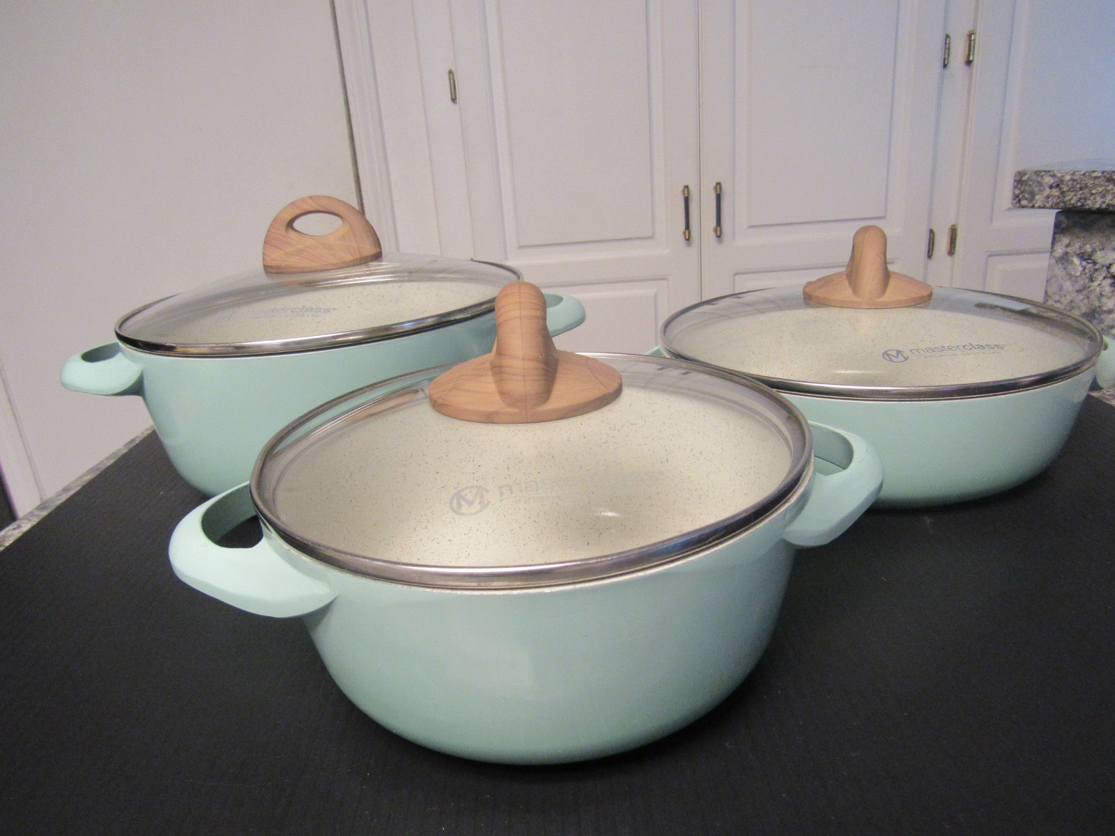 Lot of 3 Masterclass Premium Cookware Pots – Pans with Lids