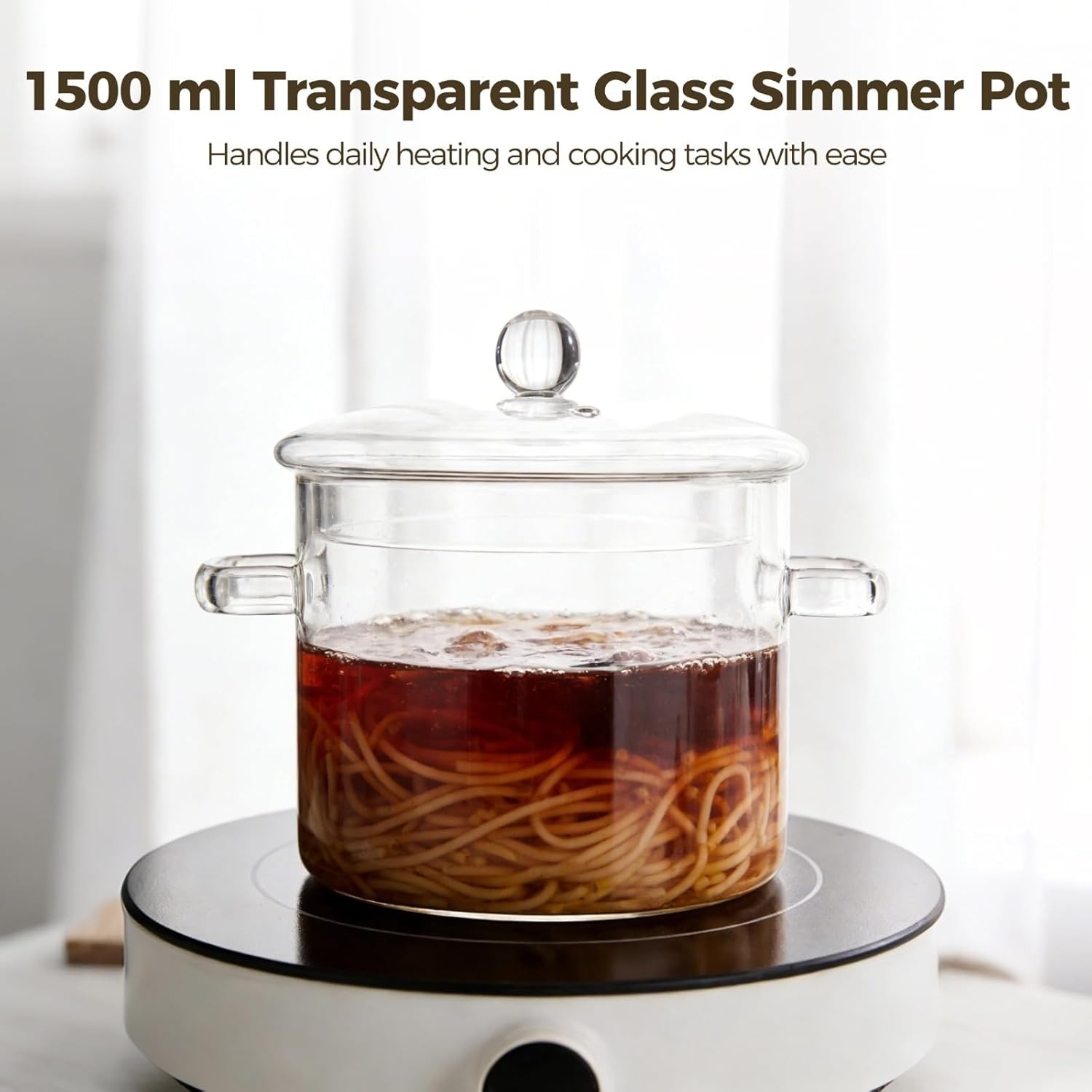 1.5L Glass Pots for Cooking for Stove, Clear Simmer Pot for Cooking, 5.9 x 6.7