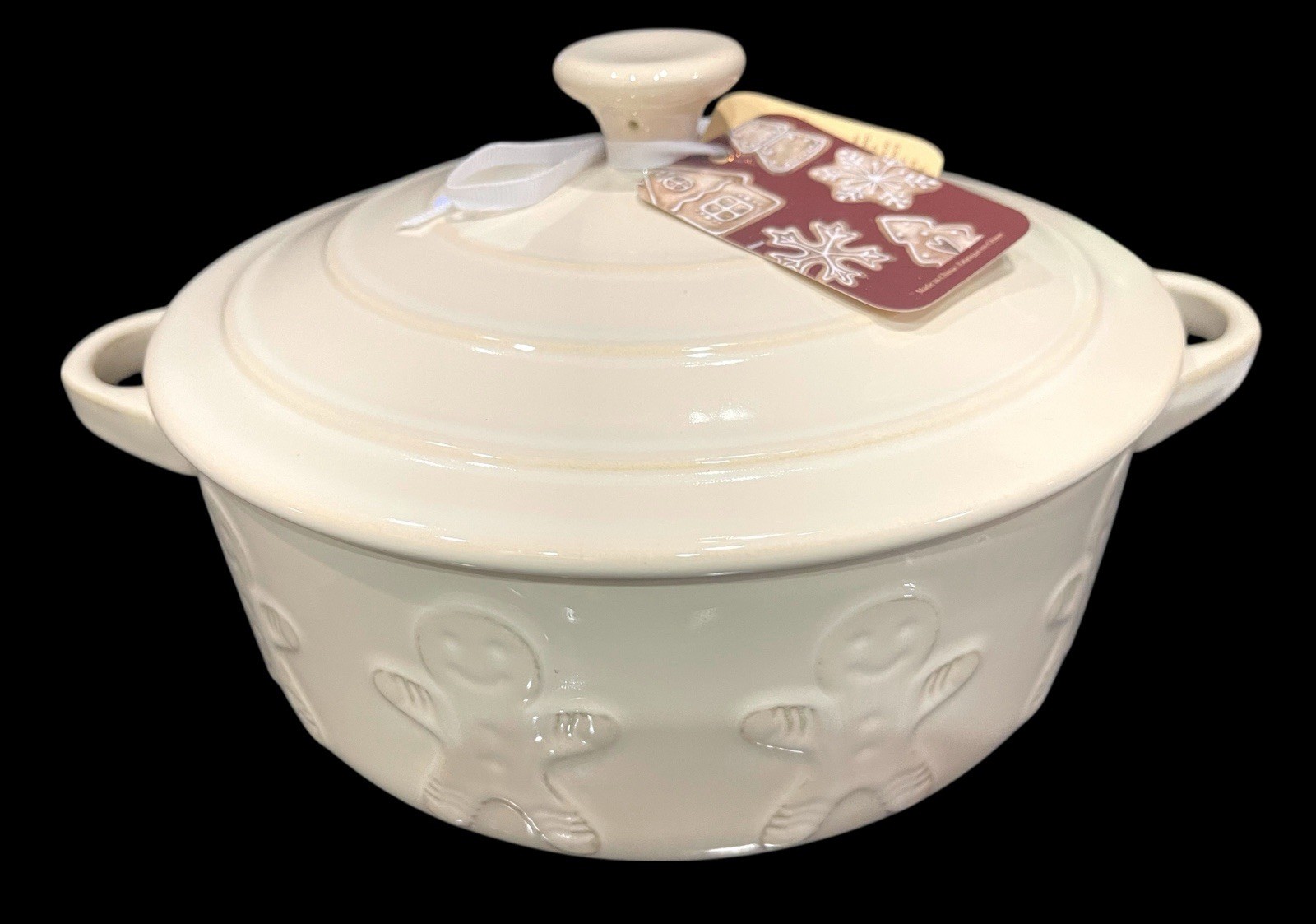 Bakeshop Christmas GINGERBREAD Enameled Dutch Oven Holiday Casserole NEW