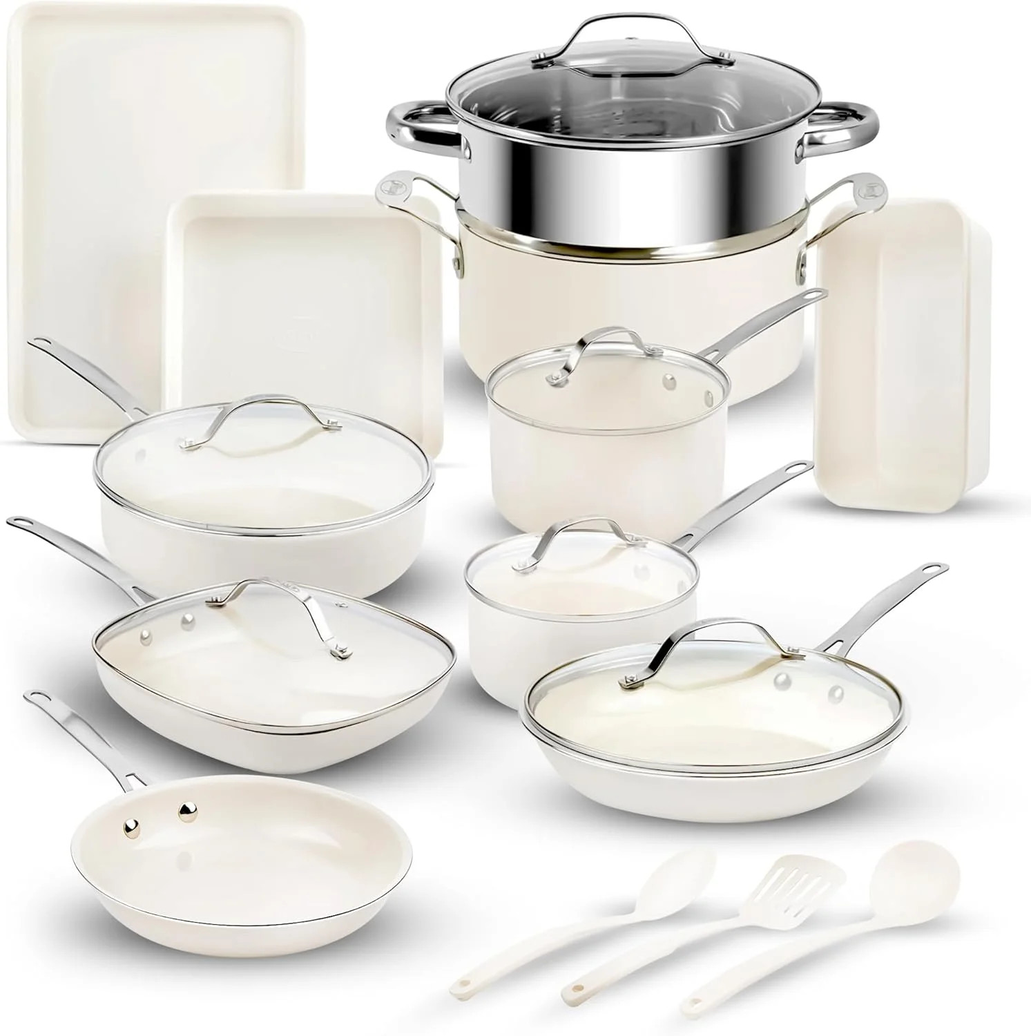COOKWARE SET 20 Piece Steel Nonstick Pots Ceramic Frying Skillet Lids