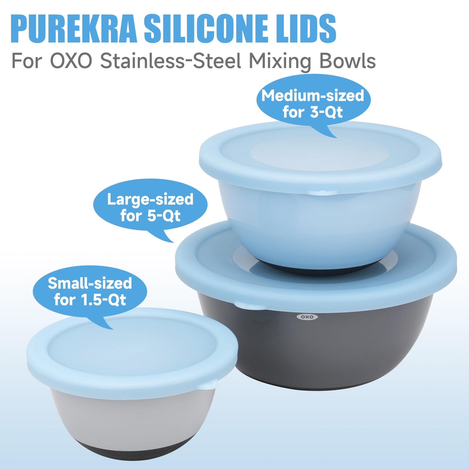 PUREKRA 3 Pack Silicone Replacement Lids for OXO 1.5Quart, 3Quart & 5Quart Go…