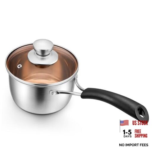 Saucepan Small Pot, Stainless Steel Saucepan with Lid, Small Sauce 1 Quart 1