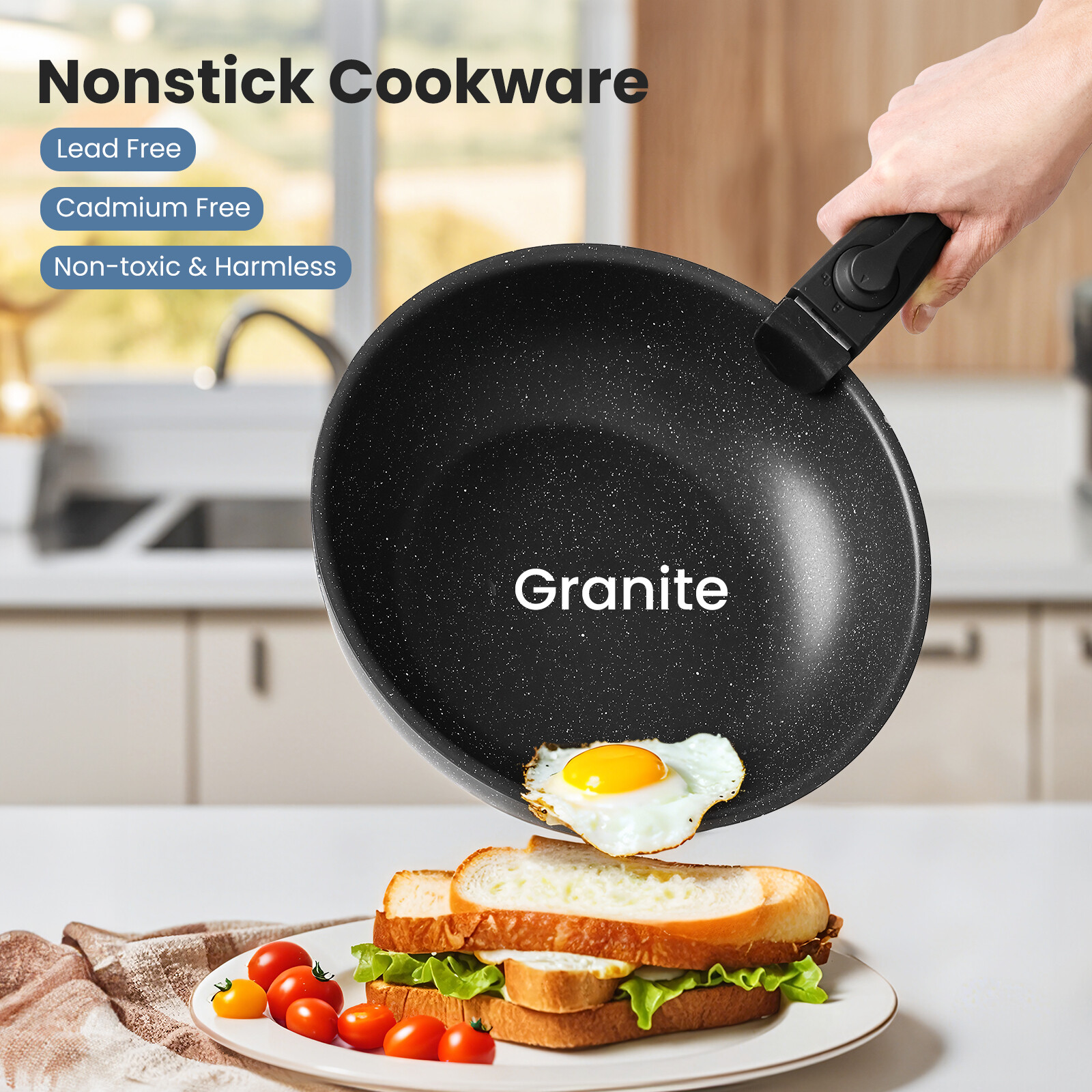 12pcs/set Non-Stick Pots Cookware w/Detachable Handle,Kitchen Pots and Pans Set