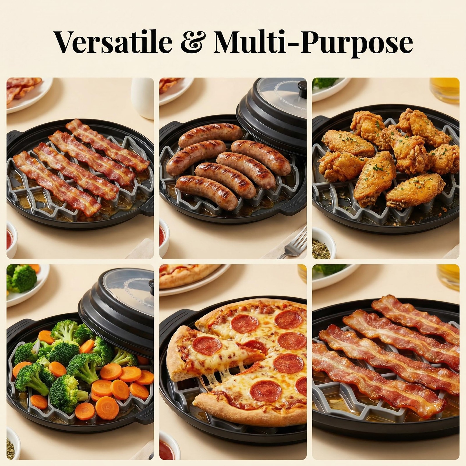 3Piece Microwave Bacon Cooker and Splatter Cover Set Collapsible Microwave L…