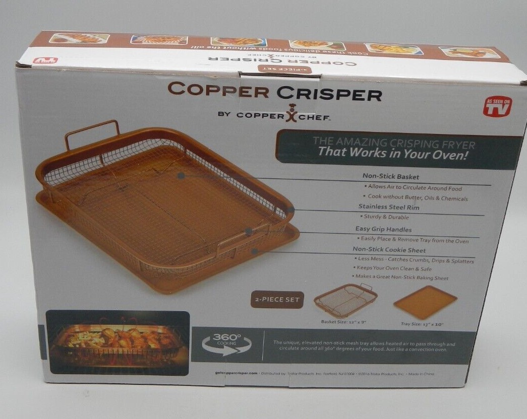 Air Fryer Pan Copper Crisper 13″x10″ Prevents Sticking Copper Chef NEW