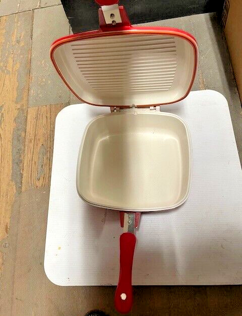 Cooks Companion Flip Fry Pan Nonstick Coating Red Rectangle Pan FC-26TOP