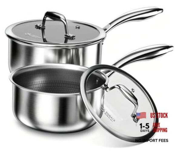 Sauce Pan Set, 1.5 QT & 2 QT Saucepan with Lid, Hybrid Ceramic 1.5 Qt & 2 Qt