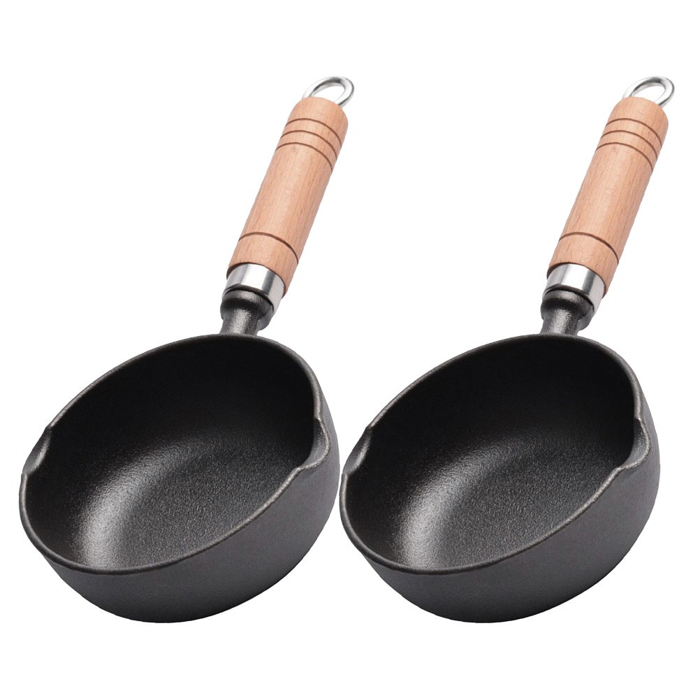 2Pcs Reusable Small Cast Iron Pots Black Mini Fry Pans for Stovetop Use